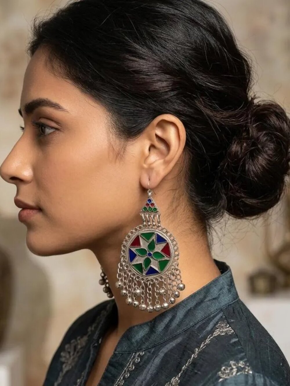 Vintage Style Afghan Earrings: Handmade Tribal Silver Dangle Jewelry